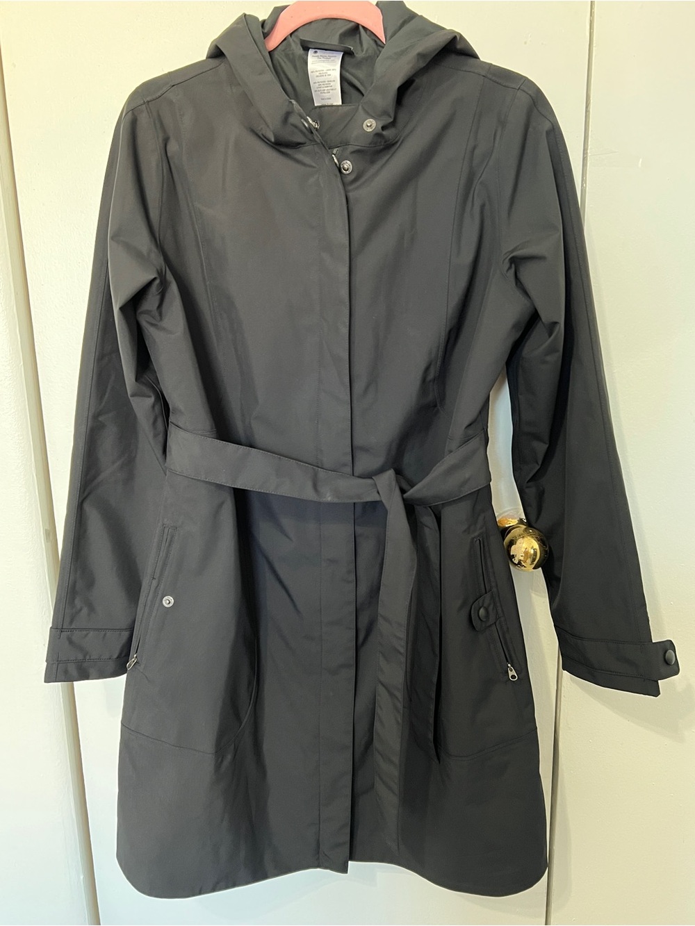 Patagonia Black Hooded Belted Trench Coat